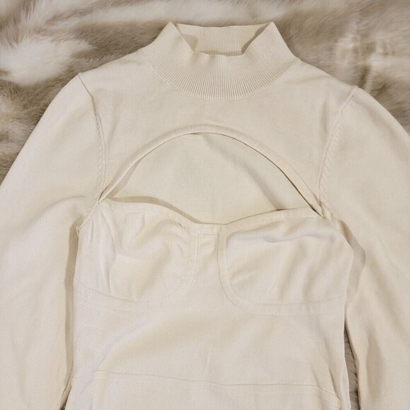 NBD Tanner 90s Minimal Bustier Cutout Ruched Sweater Mini Dress Ivory Small y2k - Picture 4 of 10